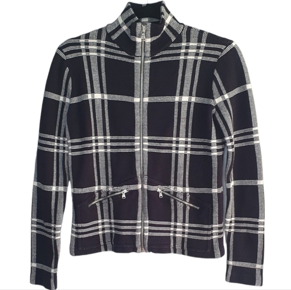 Lauren Ralph Lauren Black White Knit Full Zip Cardigan Sweater Women SP Preppy - Picture 1 of 9